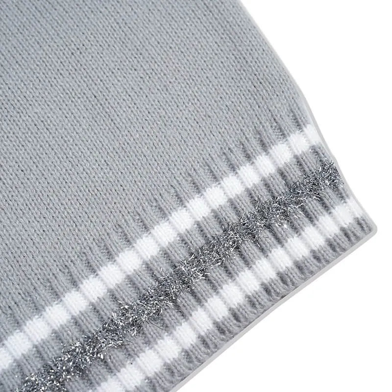 Silver Patch Logo Striped Cuff Knit Sweater
