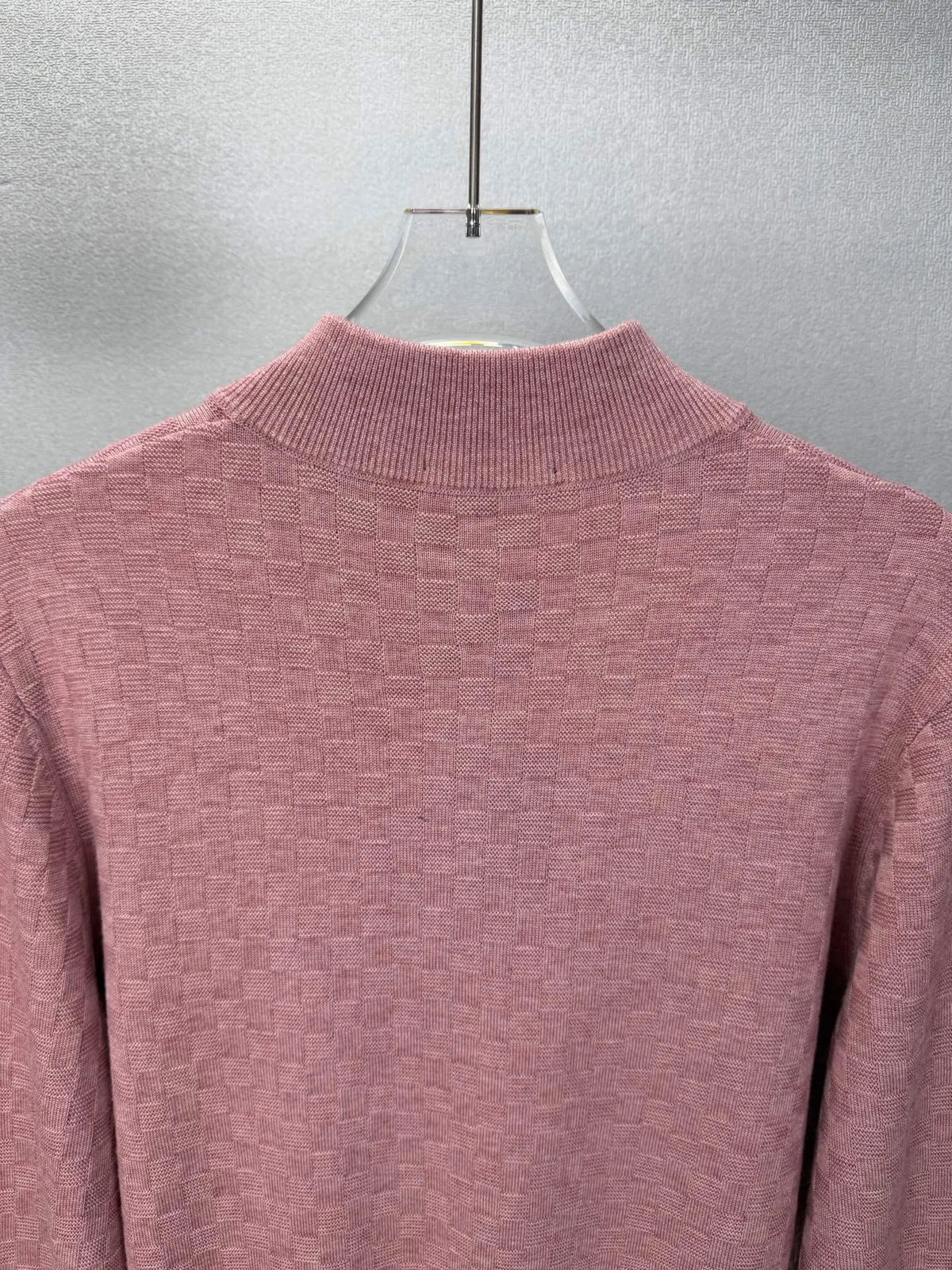 Embroidery Logo Checker Half Zip Knit Sweater