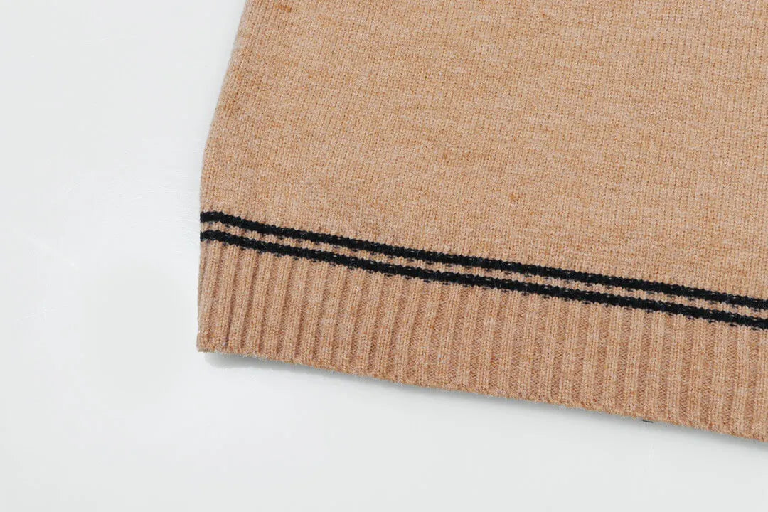 Crest Logo Striped Trim Sweater