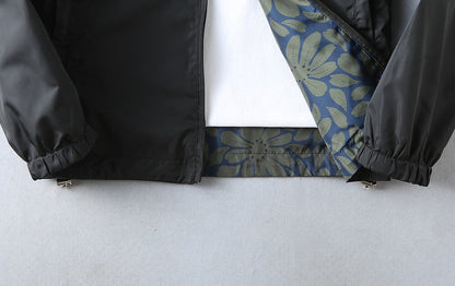 Floral Print Reversible Collared Jacket &Hooded Jacket