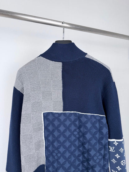 Checkerboard Spliced Knit Jacket