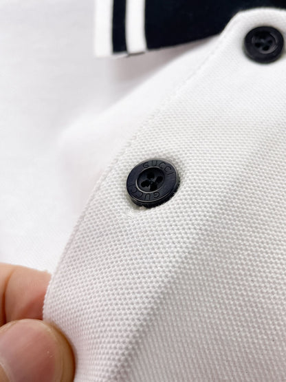 Black‑White Spliced Polo Shirt