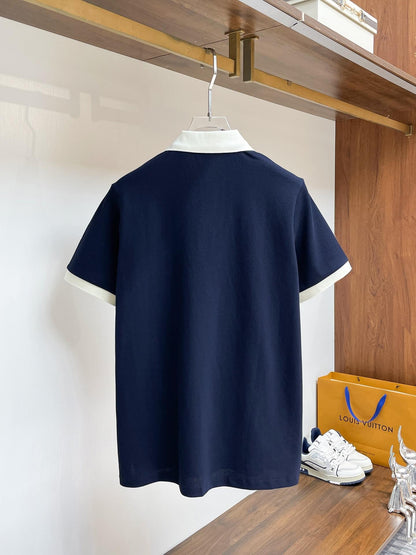 Rib‑Knit Striped Collar Polo Shirt