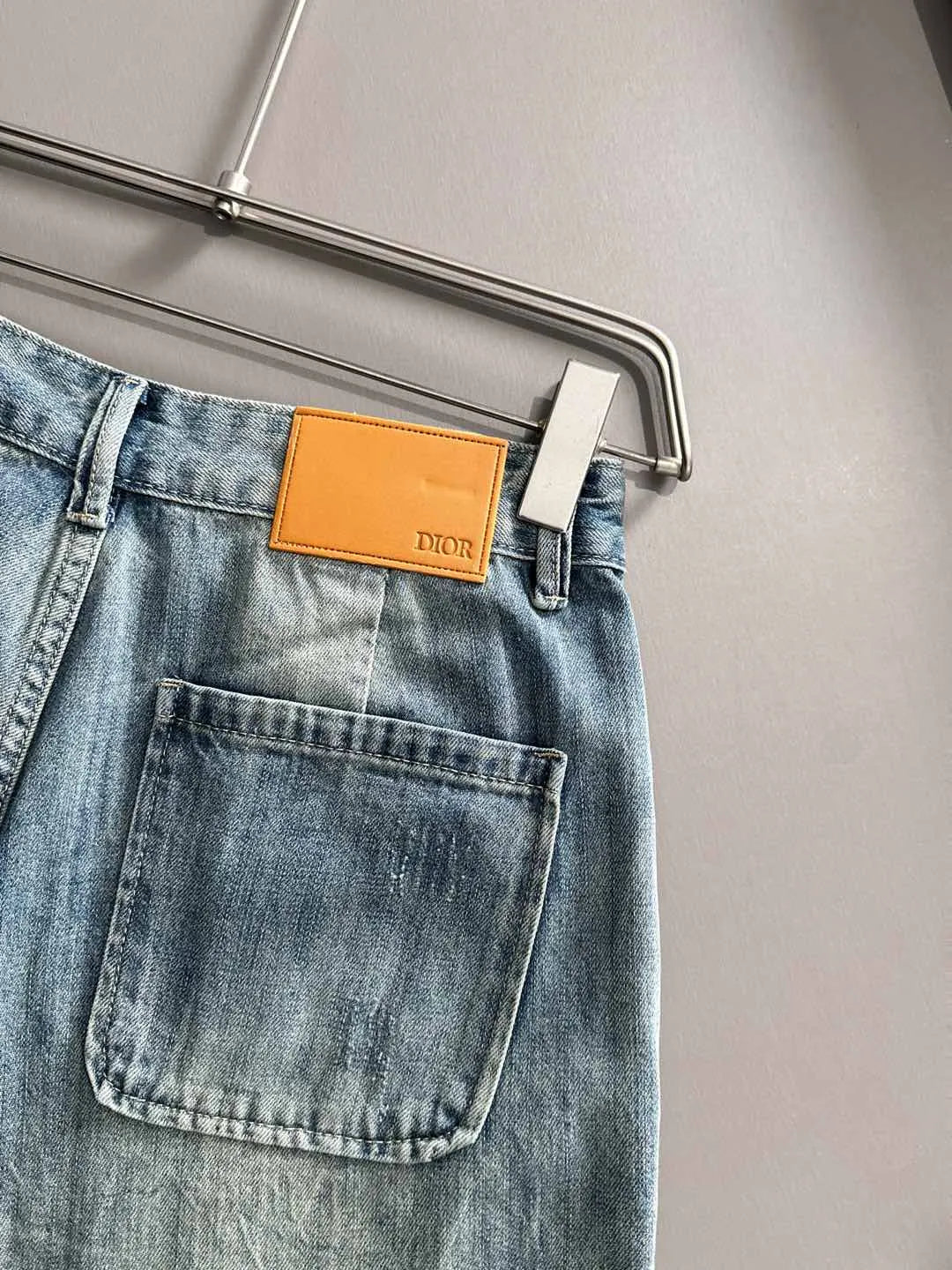 Logo Embroidery Washed Denim Shorts