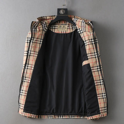 Vintage Plaid Drawstring Hooded Jacket