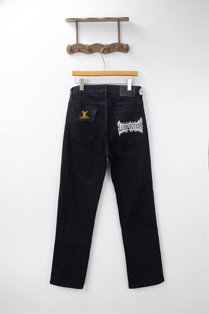 White Letter‑Embroidered Jeans