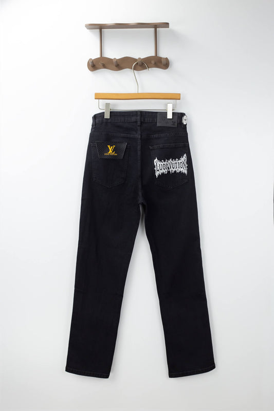 White Letter‑Embroidered Jeans