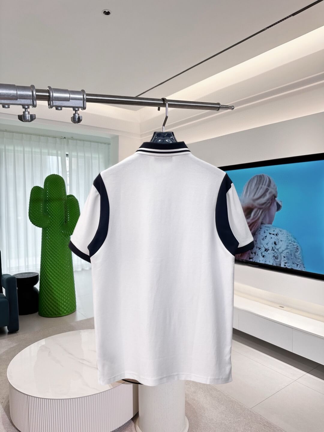 Black‑White Spliced Polo Shirt