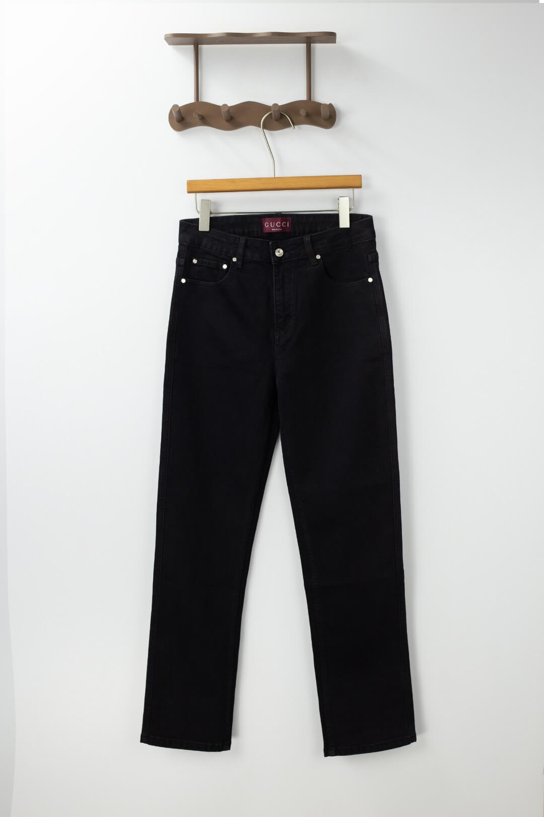 Red‑Green Letter‑Embroidered Jeans