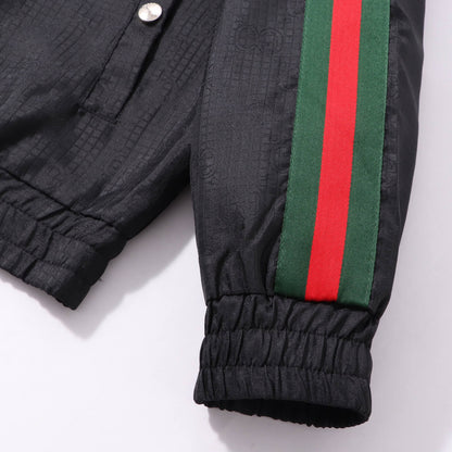Red-Green Striped Sleeve Jacket