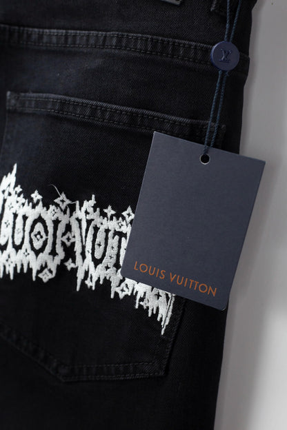 White Letter‑Embroidered Jeans