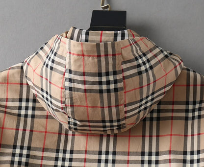 Vintage Plaid Drawstring Hooded Jacket