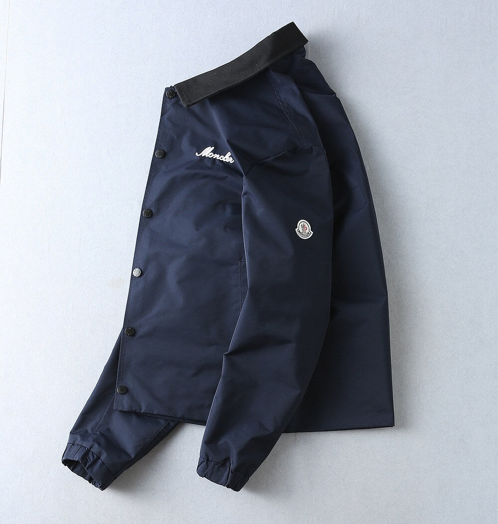Script Embroidery Collared Zip‑Up Jacket