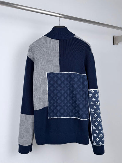 Checkerboard Spliced Knit Jacket