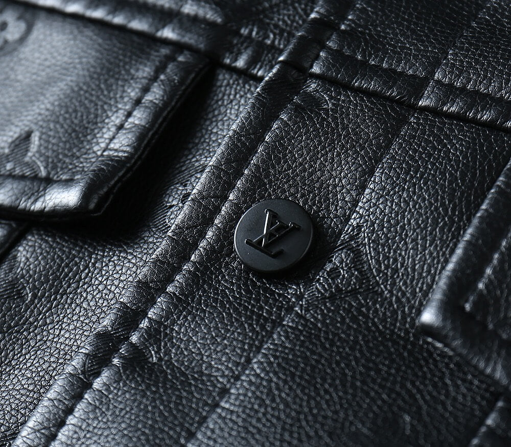 Embossed Pattern Casual Leather Jacket