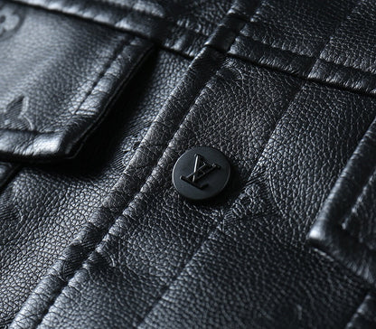 Embossed Pattern Casual Leather Jacket