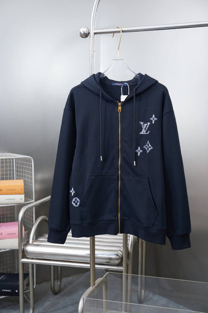 Embroidered Letter Hooded Sweatshirt