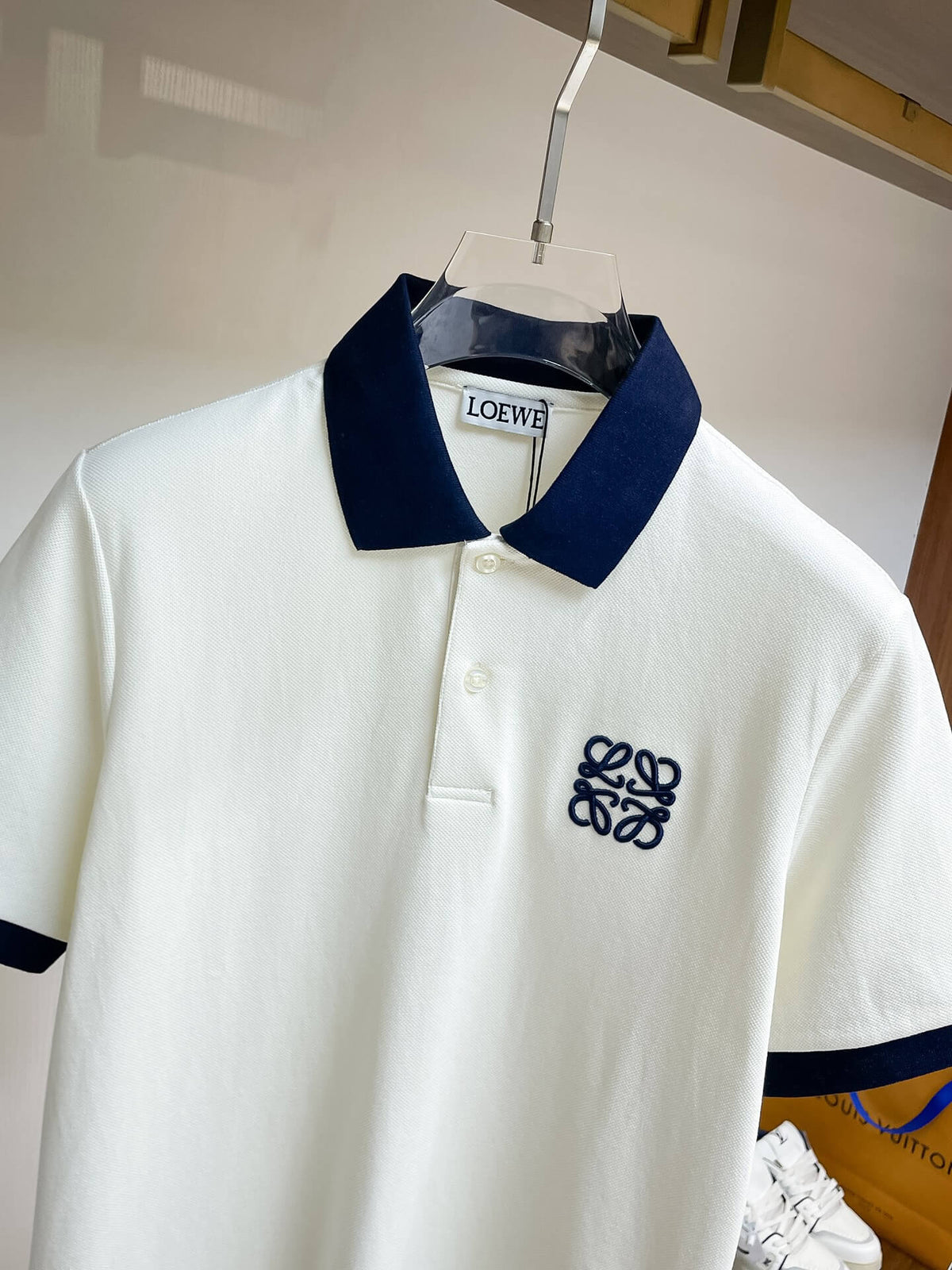 Rib‑Knit Striped Collar Polo Shirt