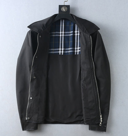 Plaid‑Lined Zip‑Up Collared Jacket