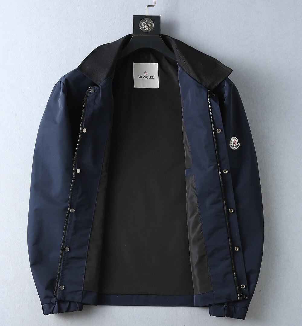 Script Embroidery Collared Zip‑Up Jacket
