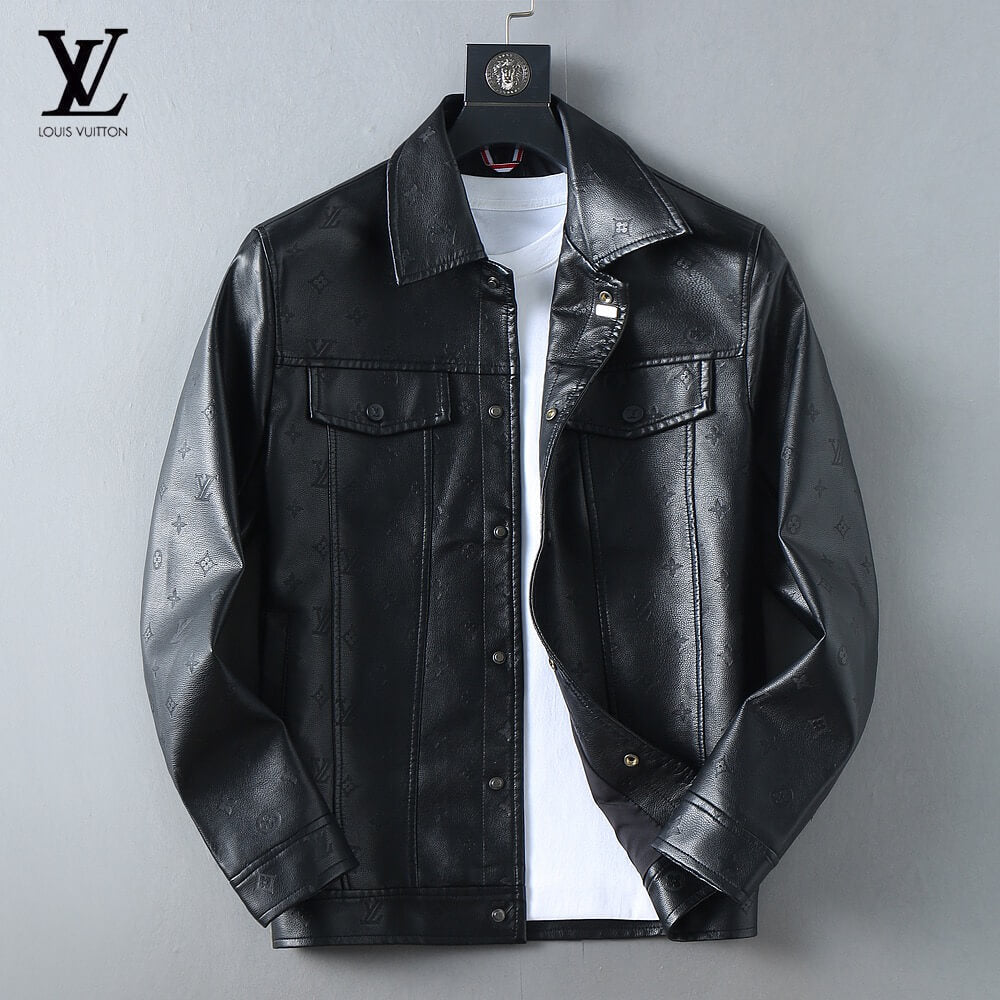 Embossed Pattern Casual Leather Jacket