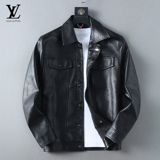 Embossed Pattern Casual Leather Jacket