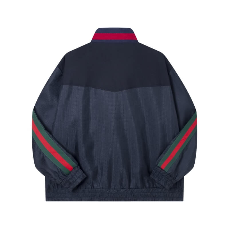 Red-Green Striped Sleeve Jacket