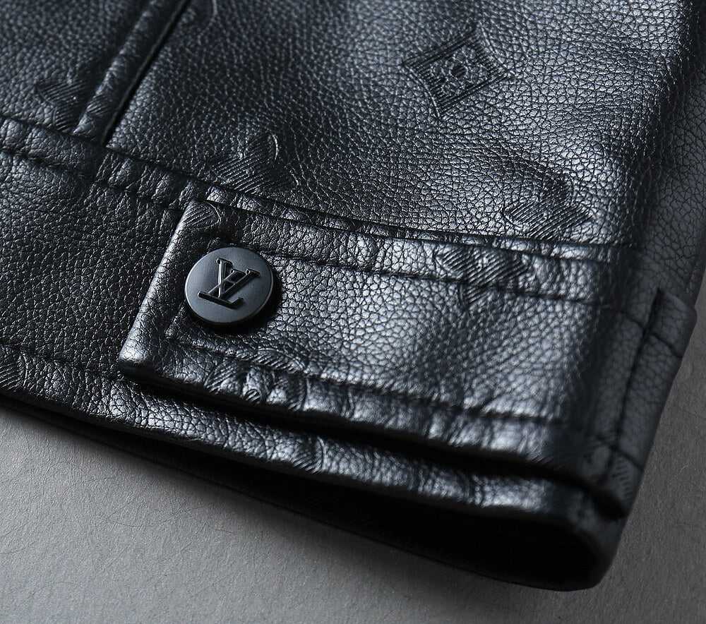 Embossed Pattern Casual Leather Jacket