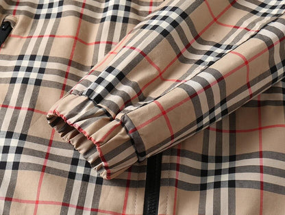 Vintage Plaid Drawstring Hooded Jacket
