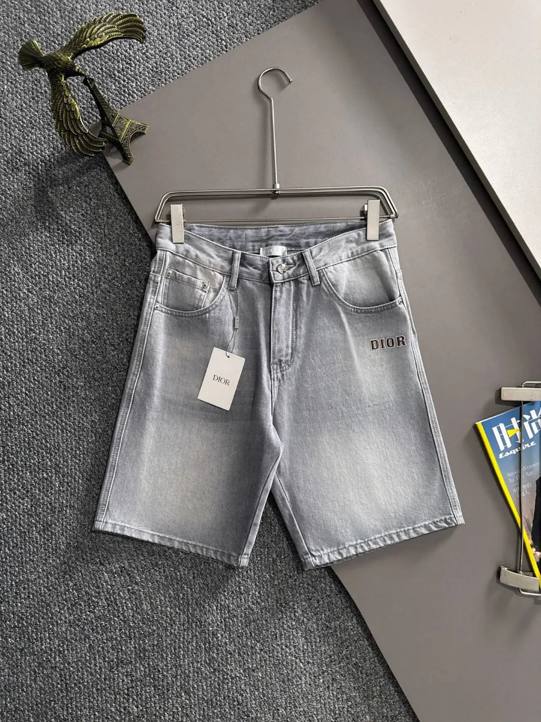 Embroidered Logo Washed Denim Shorts