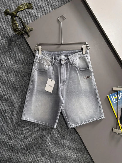 Embroidered Logo Washed Denim Shorts