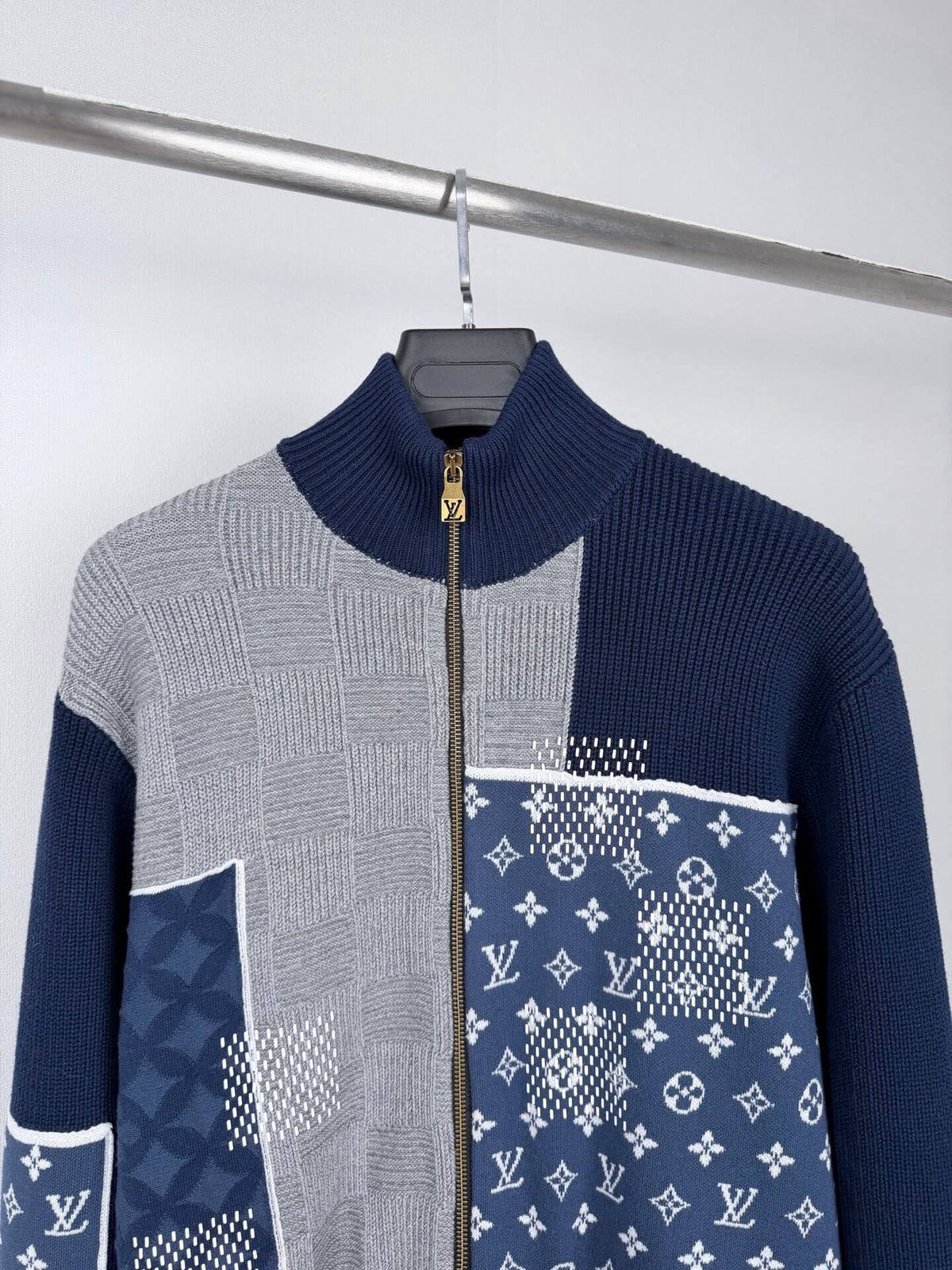 Checkerboard Spliced Knit Jacket