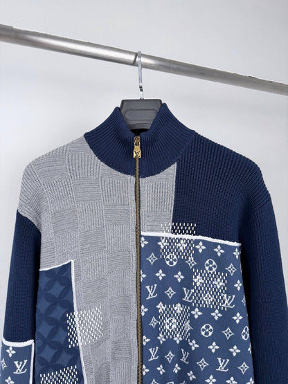 Checkerboard Spliced Knit Jacket