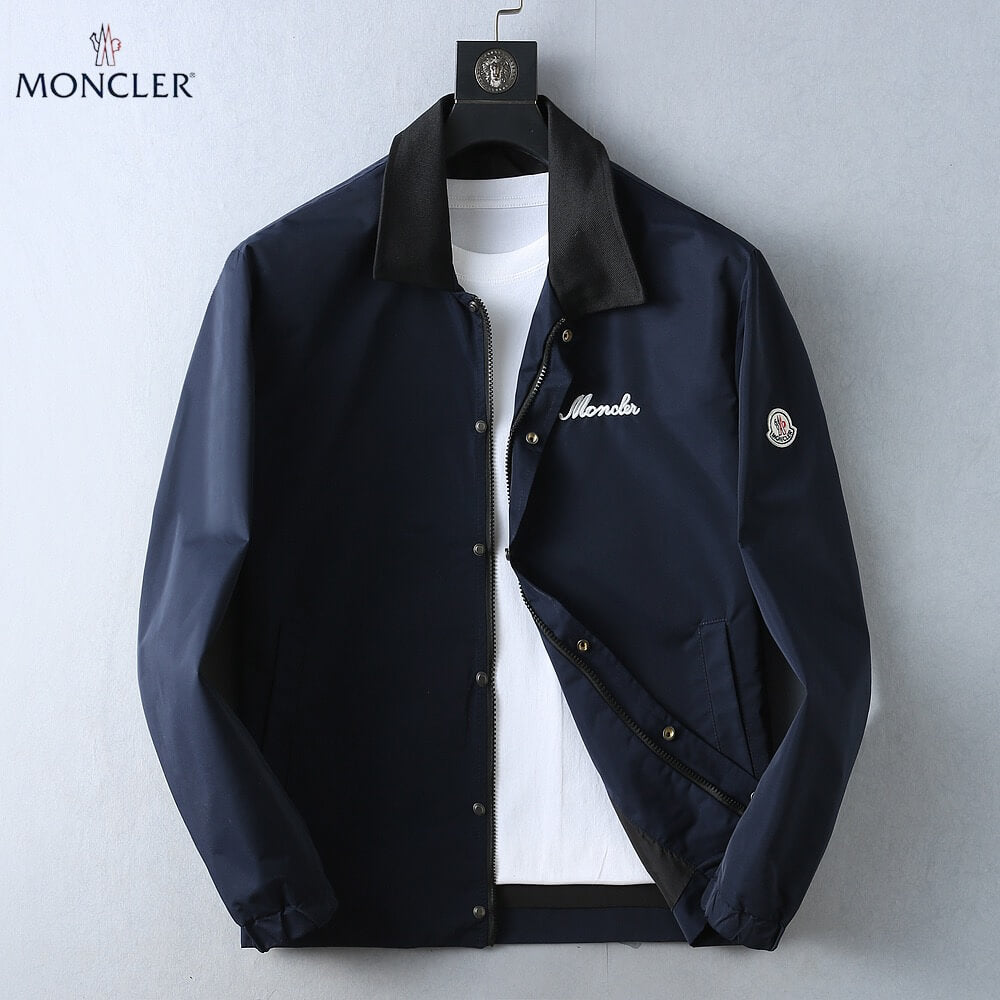 Script Embroidery Collared Zip‑Up Jacket