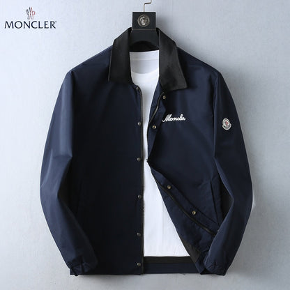 Script Embroidery Collared Zip‑Up Jacket