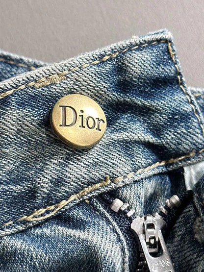 Logo Embroidery Washed Denim Shorts
