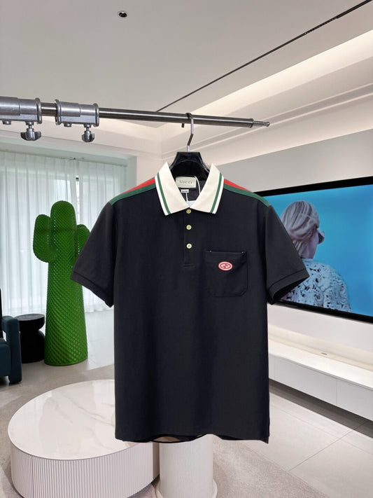 Red‑Green Striped Shoulder Polo Shirt