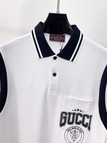 Black‑White Spliced Polo Shirt
