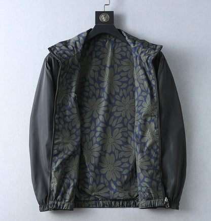 Floral Print Reversible Collared Jacket &Hooded Jacket