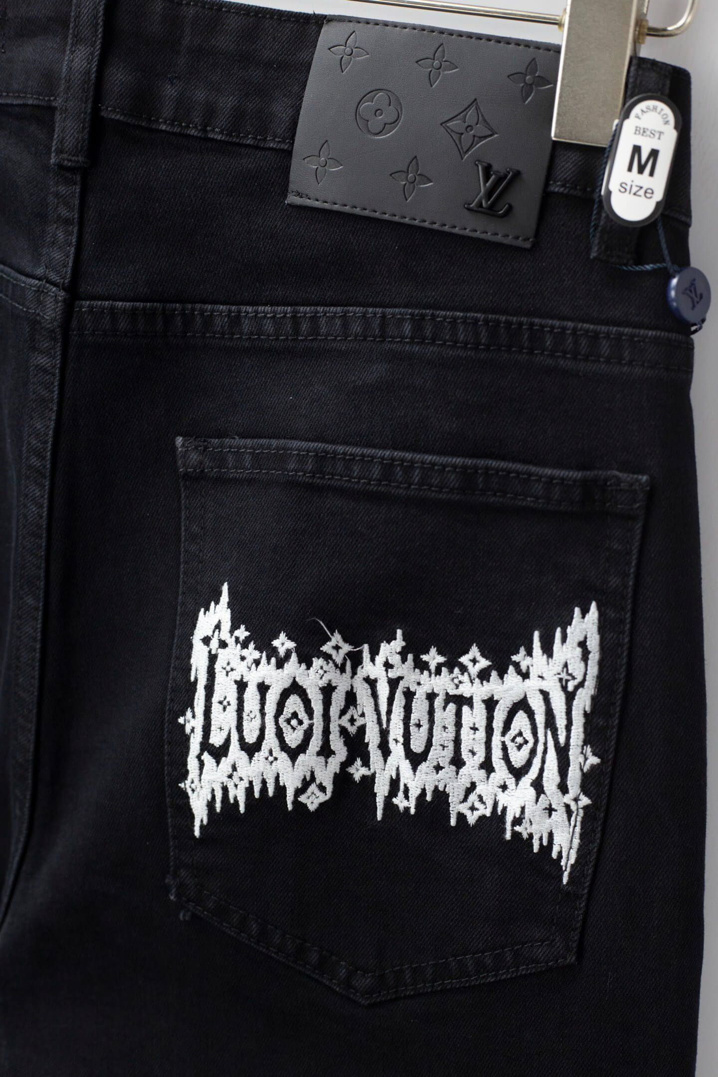 White Letter‑Embroidered Jeans