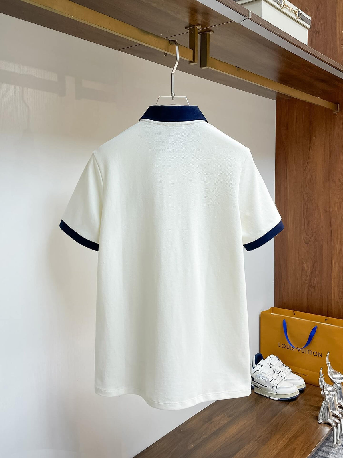 Rib‑Knit Striped Collar Polo Shirt