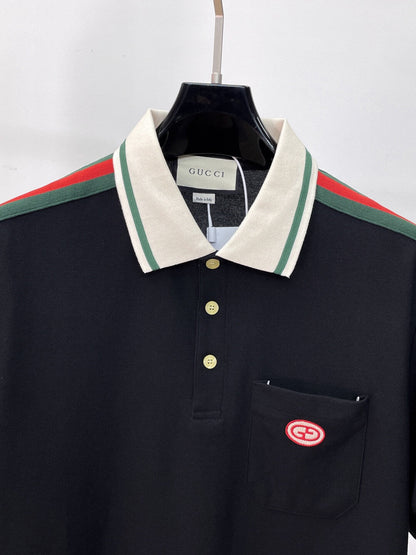 Red‑Green Striped Shoulder Polo Shirt