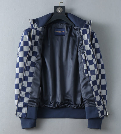 Checker Pattern Casual Bomber Jacket