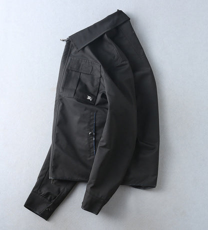 Plaid‑Lined Zip‑Up Collared Jacket