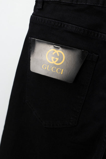 Red‑Green Letter‑Embroidered Jeans