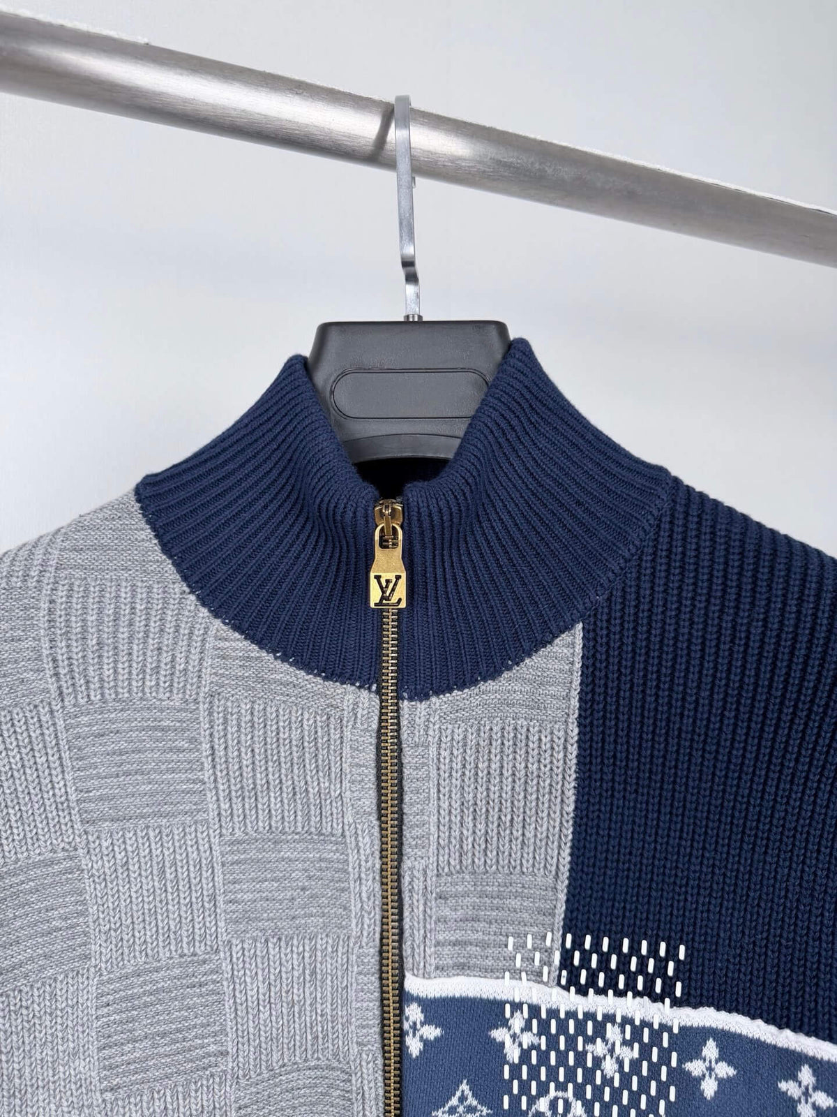 Checkerboard Spliced Knit Jacket