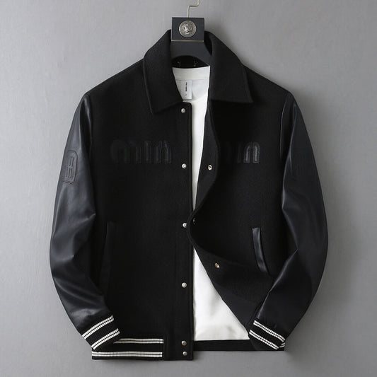 Wool‑Leather Combo Varsity Jacket