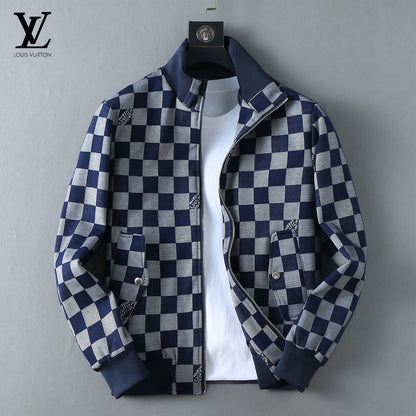 Checker Pattern Casual Bomber Jacket