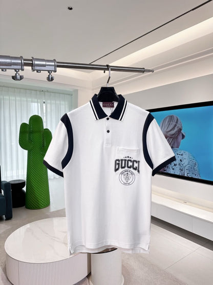 Black‑White Spliced Polo Shirt