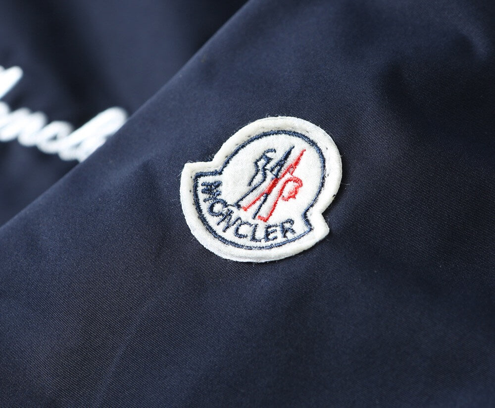 Script Embroidery Collared Zip‑Up Jacket